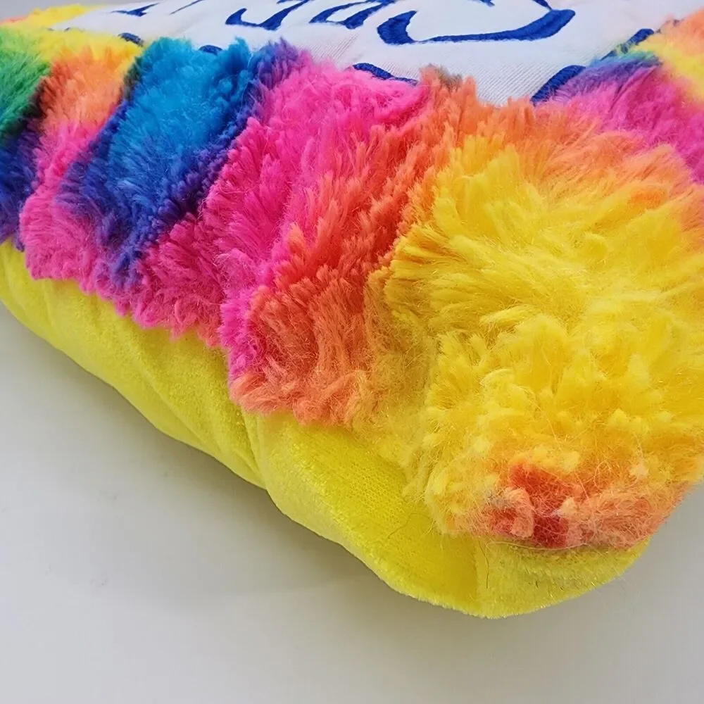 Great Wolf Lodge Plush Throw Pillow Rainbow Tie Dye Yellow Back Decorative 14x14